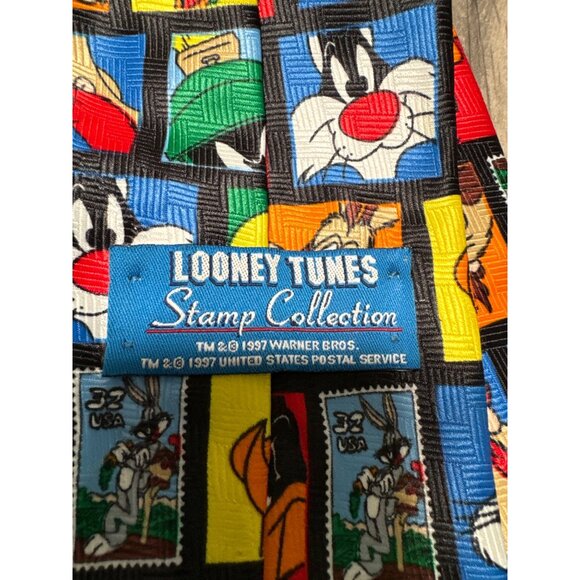 Looney Tunes Stamp Collection Ties By Warner Bros Mosiac Parquet Embossed Silk N - Picture 5 of 5